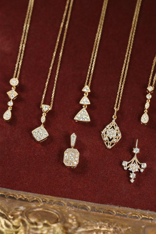 TRIANGLE-SHAPED VINTAGE BEADS GEOMETRY DREAM CATCHER LAB-GROWN DIAMOND NECKLACE IN 9K YELLOW GOLD