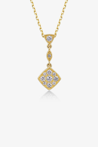 RHOMBUS-SHAPED GEOMETRY DREAM CATCHER VINTAGE BEADS LAB-GROWN DIAMOND NECKLACE IN 9K YELLOW GOLD