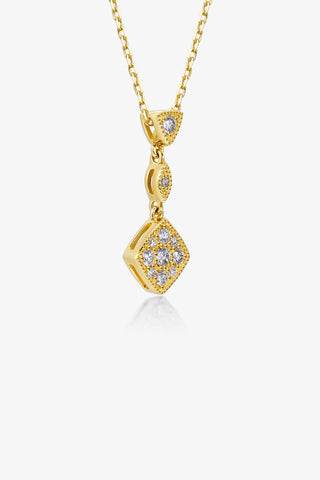 RHOMBUS-SHAPED GEOMETRY DREAM CATCHER VINTAGE BEADS LAB-GROWN DIAMOND NECKLACE IN 9K YELLOW GOLD