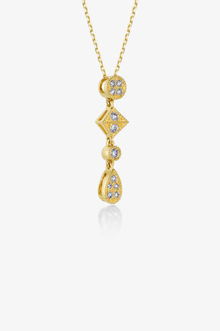 MULTI-SHAPED GEOMETRY DREAM CATCHER VINTAGE BEADS LAB-GROWN DIAMOND NECKLACE IN 9K YELLOW GOLD