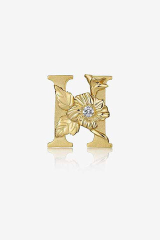 Lab Diamond Alphabet Letter “H” Pendant in Yellow Gold