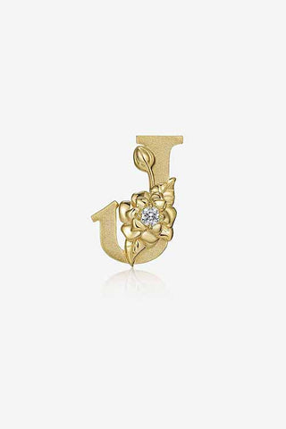 Lab Diamond Alphabet Letter “J” Pendant in Yellow Gold