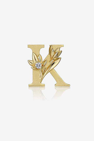 Lab Diamond Alphabet Letter “K” Pendant in Yellow Gold