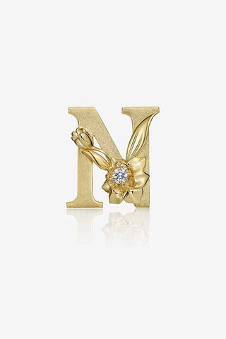 Lab Diamond Alphabet Letter “N” Pendant in Yellow Gold