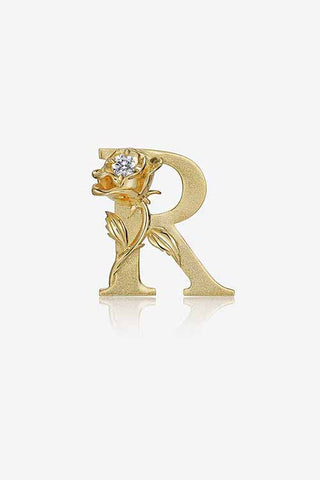 Lab Diamond Alphabet Letter “R” Pendant in Yellow Gold