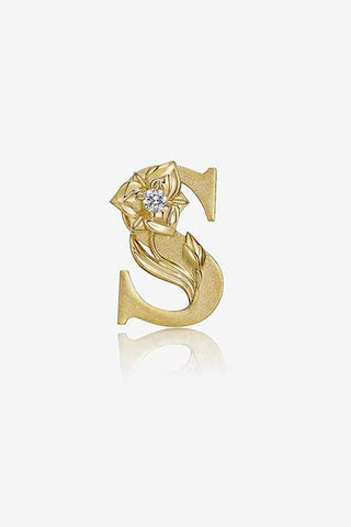 Lab Diamond Alphabet Letter “S” Pendant in Yellow Gold