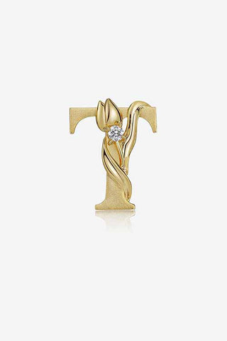 Lab Diamond Alphabet Letter “T” Pendant in Yellow Gold