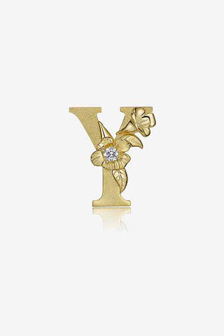 Lab Diamond Alphabet Letter “Y” Pendant in Yellow Gold