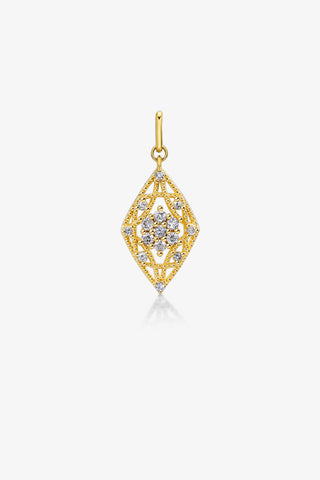 RHOMBUS-SHAPED GEOMETRY DREAM CATCHER VINTAGE BEADS LAB-GROWN DIAMOND PENDANT IN 9K YELLOW GOLD
