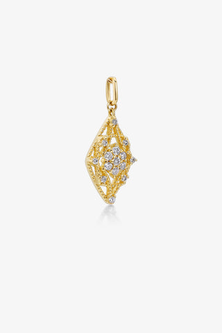 RHOMBUS-SHAPED GEOMETRY DREAM CATCHER VINTAGE BEADS LAB-GROWN DIAMOND PENDANT IN 9K YELLOW GOLD