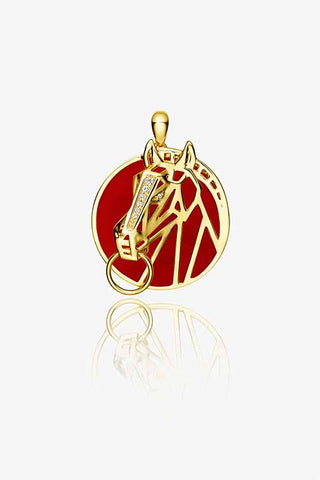 Lab Grown Diamond Chinese Zodiac Charm in Yellow Gold-Horse Pendant