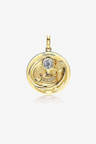 Lab Grown Diamond Zodiac Charm in Yellow Gold - Aquarius Pendant