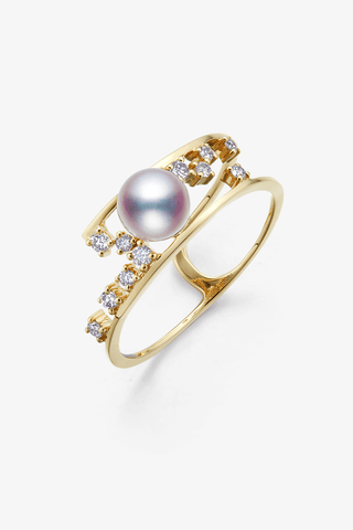 Lab Diamond and Akoya Pearl Ring in 14k Yellow/White Gold