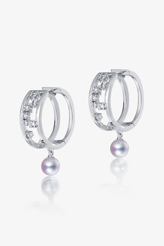 Lab Diamond and Akoya Pearl Hoop Earrings in 14k Yellow/White Gold