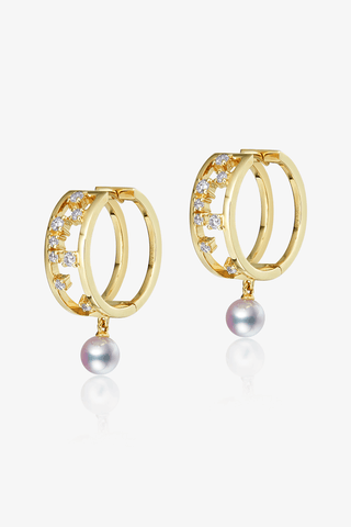 Lab Diamond and Akoya Pearl Hoop Earrings in 14k Yellow/White Gold