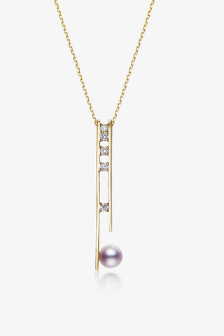 Lab Diamond and Akoya Pearl Necklace in 14k Yellow/White Gold