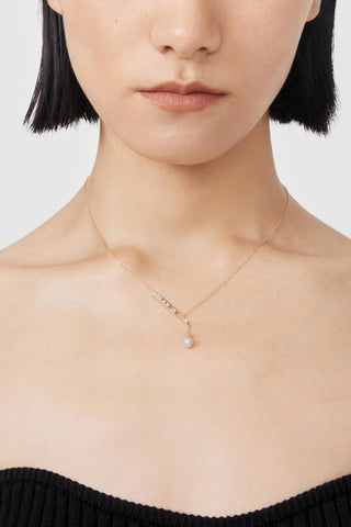 Lab Diamond and Akoya Pearl Drop Necklace in 14k Yellow/White Gold