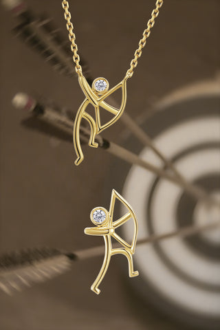 Archery 2 Lab Diamond Necklace in Yellow Gold - Zaiyou Jewelry