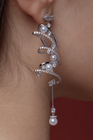 Lab Diamond and Akoya Pearl Drop Earrings in White Gold - Medium - Zaiyou Jewelry