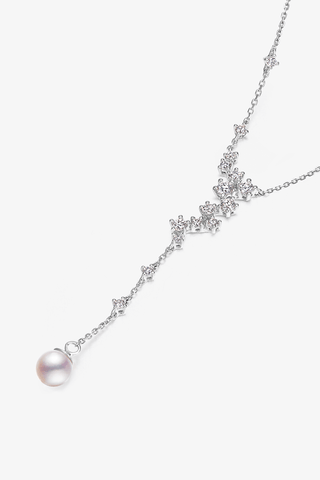 Lab Diamond and Akoya Pearl Necklace in Yellow/White Gold - Zaiyou Jewelry