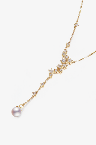 Lab Diamond and Akoya Pearl Necklace in Yellow/White Gold - Zaiyou Jewelry