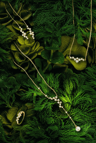 Lab Diamond and Akoya Pearl Necklace in Yellow/White Gold - Zaiyou Jewelry