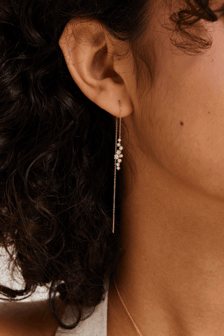 Lab Diamond Chain Earrings in Yellow/White Gold - Zaiyou Jewelry