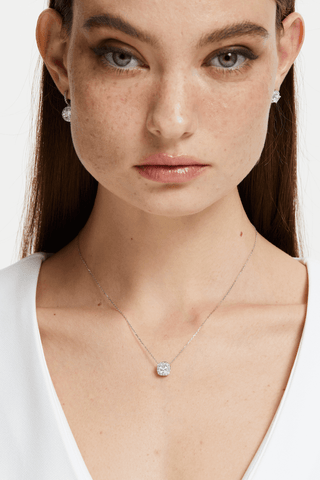 Cushion-cut Lab Diamond Halo Pendant in White Gold - Zaiyou Jewelry