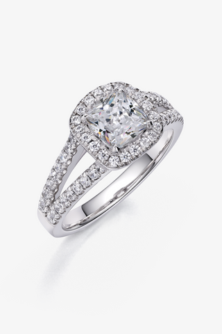 Cushion-cut Lab Diamond Halo Engagement Ring in White Gold - Zaiyou Jewelry