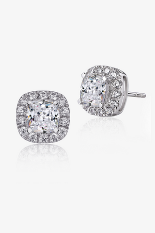 Cushion-cut Lab Diamond Halo Stud Earrings in White Gold - Zaiyou Jewelry