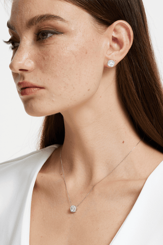 Cushion-cut Lab Diamond Halo Stud Earrings in White Gold - Zaiyou Jewelry