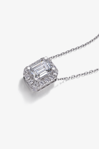 Emerald-cut Lab Diamond Halo Pendant in White Gold - Zaiyou Jewelry