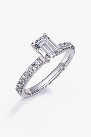 Emerald-cut Lab Diamond Engagement Ring in white gold - Zaiyou Jewelry