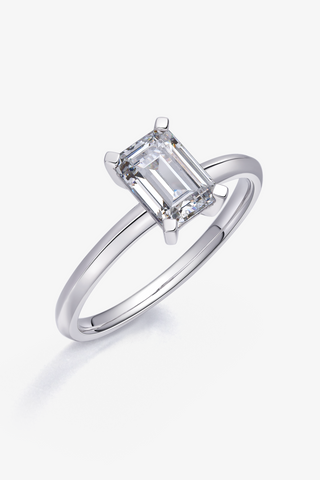 Emerald-cut Lab Diamond Solitaire Engagement Ring in White Gold - Zaiyou Jewelry