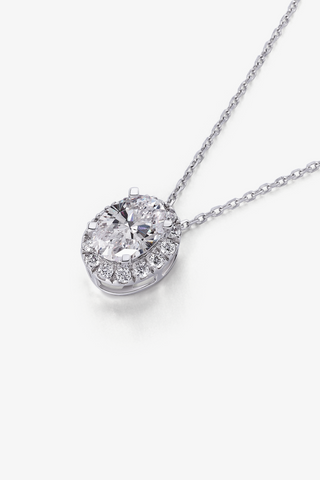 Oval Lab Diamond Halo Pendant in White Gold - Zaiyou Jewelry