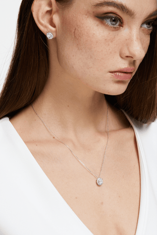 Oval Lab Diamond Halo Pendant in White Gold - Zaiyou Jewelry