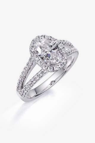 Oval Lab Diamond Halo Engagement Ring in White Gold - Zaiyou Jewelry