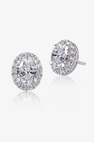 Oval Lab Diamond Halo Stud Earrings in White Gold - Zaiyou Jewelry