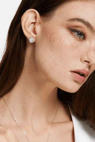 Oval Lab Diamond Halo Stud Earrings in White Gold - Zaiyou Jewelry