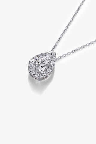 Pear Lab Diamond Halo Pendant in White Gold