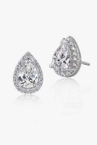 Pear Lab Diamond Halo Stud Earrings in White Gold