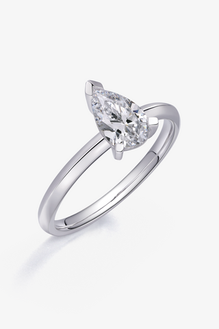 Pear Lab Diamond Solitaire Engagement Ring in White Gold - Zaiyou Jewelry