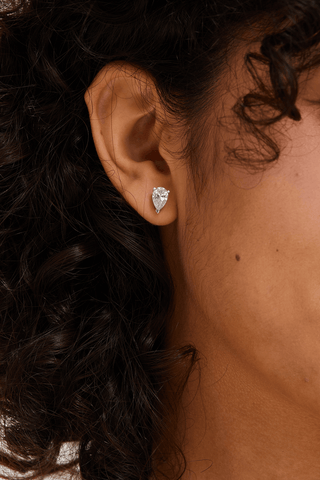 Pear-cut Lab Diamond Solitaire Stud Earrings in White Gold - Zaiyou Jewelry