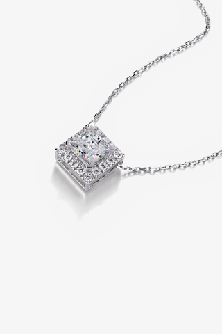 Princess-cut Lab Diamond Halo Pendant in White Gold - Zaiyou Jewelry