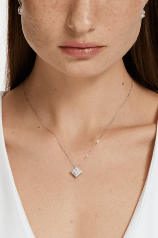 Princess-cut Lab Diamond Halo Pendant in White Gold - Zaiyou Jewelry