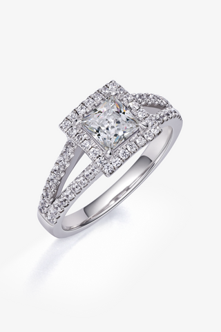 Princess-cut Lab Diamond Halo Engagement Ring in White Gold - Zaiyou Jewelry