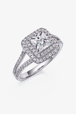 Princess-cut Lab Diamond Halo Engagement Ring in White Gold-2 - Zaiyou Jewelry