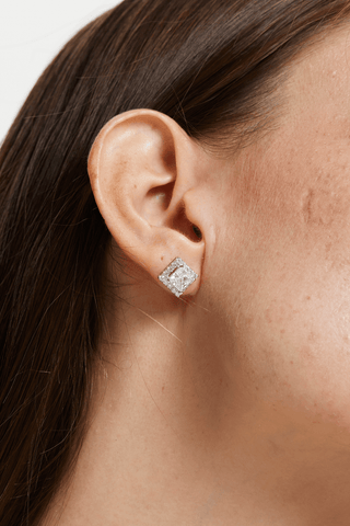 Princess-cut Lab Diamond Halo Stud Earrings in White Gold - Zaiyou Jewelry