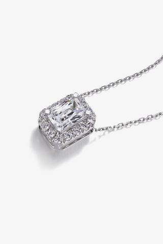 Radiant-cut Lab Diamond Halo Pendant in White Gold - Zaiyou Jewelry