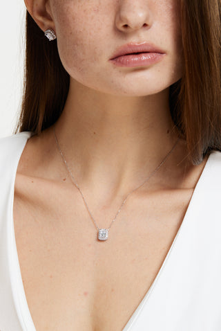 Radiant-cut Lab Diamond Halo Pendant in White Gold - Zaiyou Jewelry